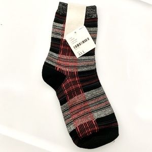 Free People Metallic Red Black Crew Socks - All Size/OSFM